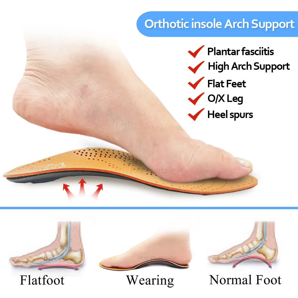 Leather Orthotic Insole For Flat Feet Arch Support Orthopedic Shoes Sole Insoles For Feet Men's Shoes Women Children O/X Leg Pad