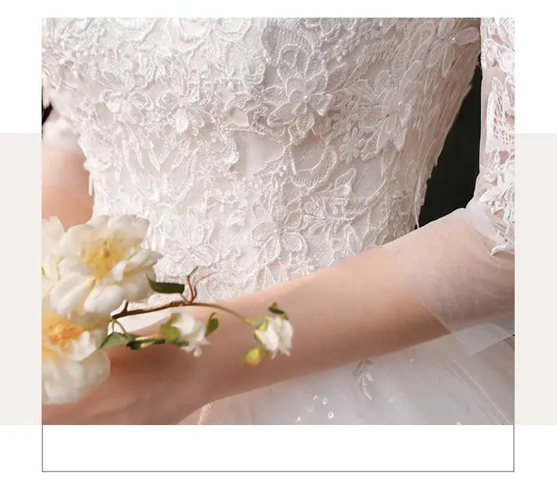 Vestido De Noiva Wedding Dress  Three Quarter Sleeve High Neck Luxury 1m Long Train Ball Gown Robe De Mariee Customized
