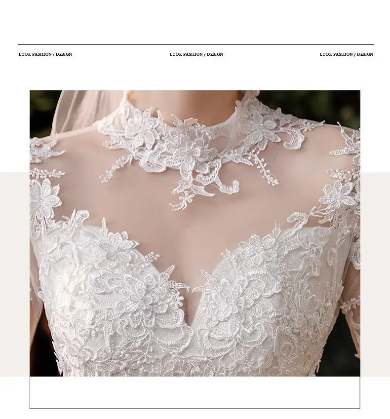 Vestido De Noiva Wedding Dress  Three Quarter Sleeve High Neck Luxury 1m Long Train Ball Gown Robe De Mariee Customized