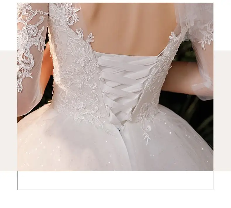 Vestido De Noiva Wedding Dress  Three Quarter Sleeve High Neck Luxury 1m Long Train Ball Gown Robe De Mariee Customized