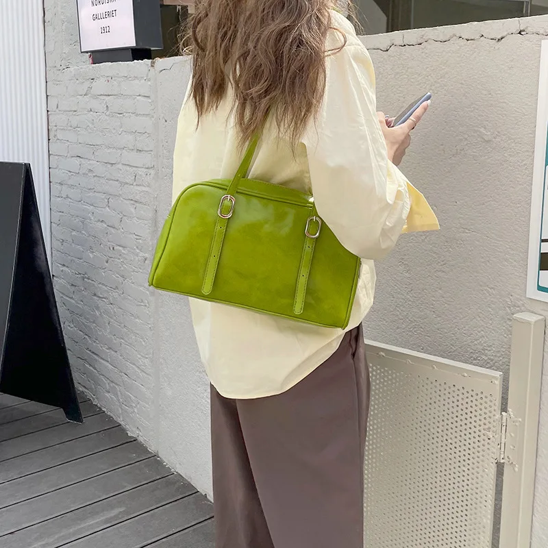 Fashion Women Green Big Shoulder Bags PU Leather Female Purse Handbags Large Capacity Ladies Daily Small Casual Tote Bolso Mujer