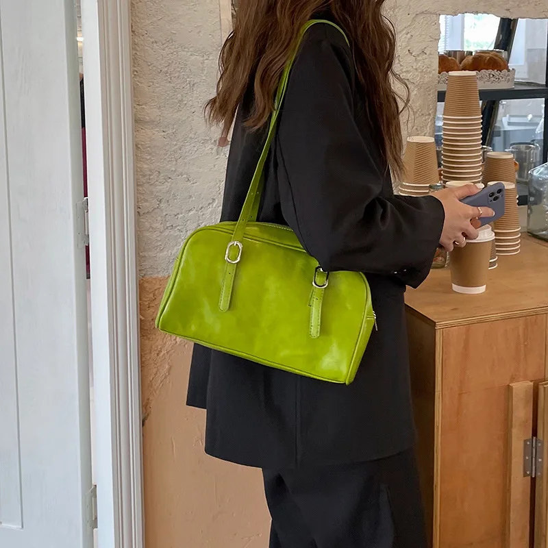 Fashion Women Green Big Shoulder Bags PU Leather Female Purse Handbags Large Capacity Ladies Daily Small Casual Tote Bolso Mujer