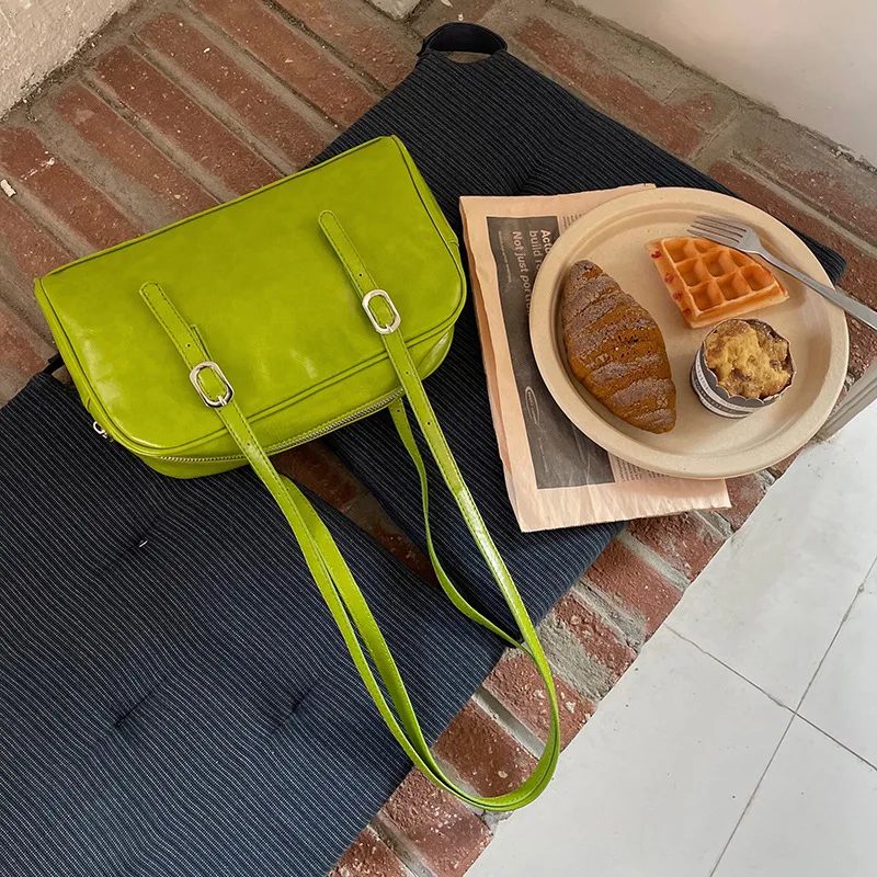 Fashion Women Green Big Shoulder Bags PU Leather Female Purse Handbags Large Capacity Ladies Daily Small Casual Tote Bolso Mujer