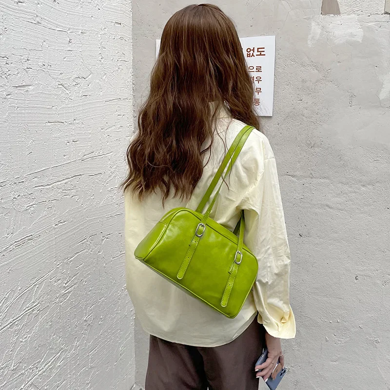 Fashion Women Green Big Shoulder Bags PU Leather Female Purse Handbags Large Capacity Ladies Daily Small Casual Tote Bolso Mujer