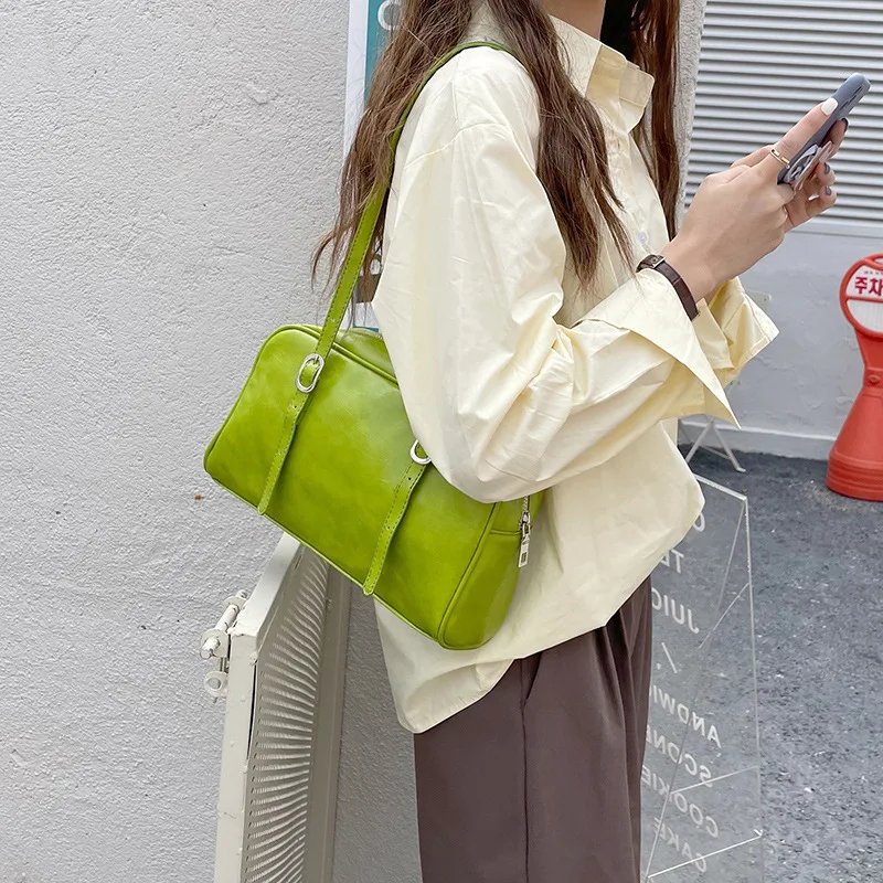Fashion Women Green Big Shoulder Bags PU Leather Female Purse Handbags Large Capacity Ladies Daily Small Casual Tote Bolso Mujer