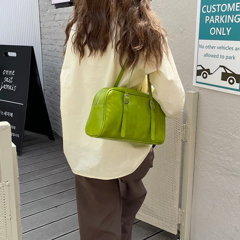 Fashion Women Green Big Shoulder Bags PU Leather Female Purse Handbags Large Capacity Ladies Daily Small Casual Tote Bolso Mujer