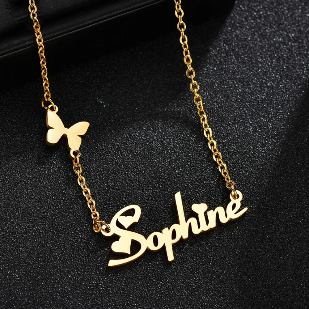 Fashion Custom Name Necklaces for Women Stainless Steel Personalized Summer Choker Letter Heart Butterfly Pendant Jewelry Gift
