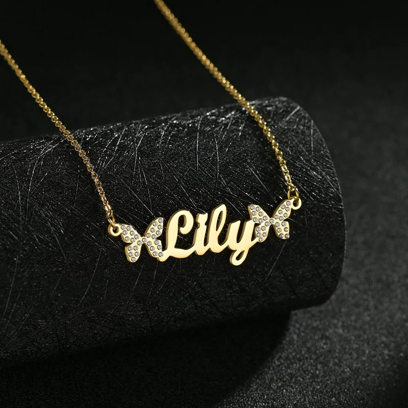 Fashion Custom Name Necklaces for Women Stainless Steel Personalized Summer Choker Letter Heart Butterfly Pendant Jewelry Gift