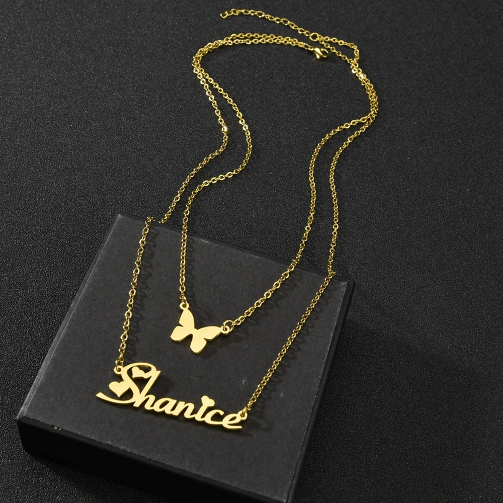 Fashion Custom Name Necklaces for Women Stainless Steel Personalized Summer Choker Letter Heart Butterfly Pendant Jewelry Gift