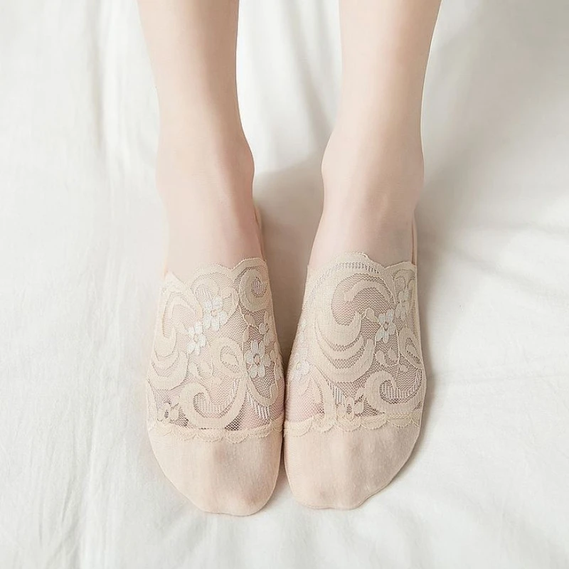 New Women Socks Slippers Non-slip Breathable Cute Lace Invisible Socks Sexy Non-slip Cool Thin Socks Fashion Black Boat Socks