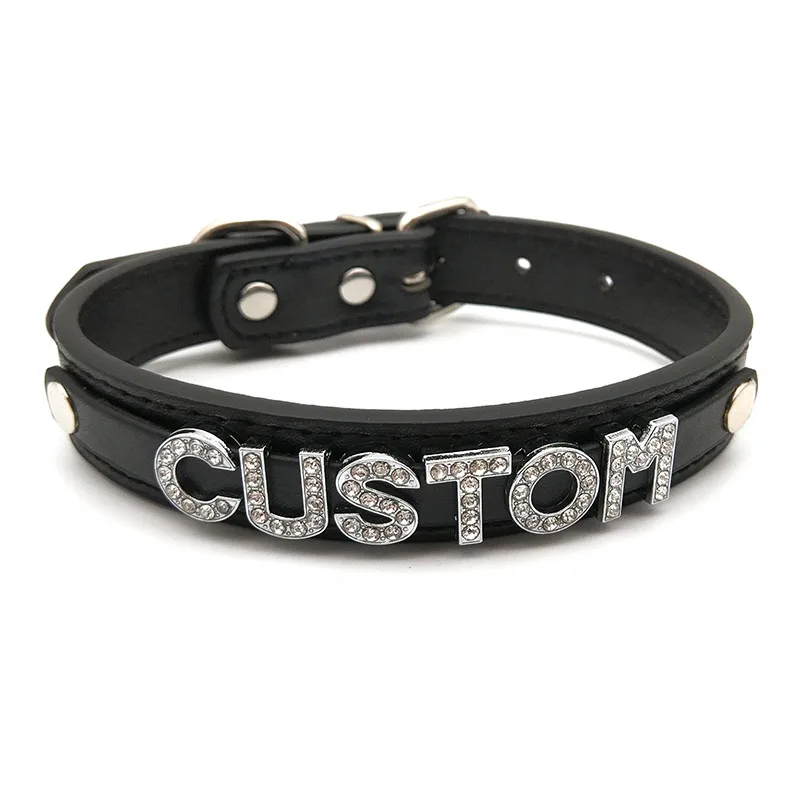 Goth Black PU Leather Customized Name Necklaces Sexy Letters Collar Choker Personalized Cosplay Custom Chocker Jewelry Gift