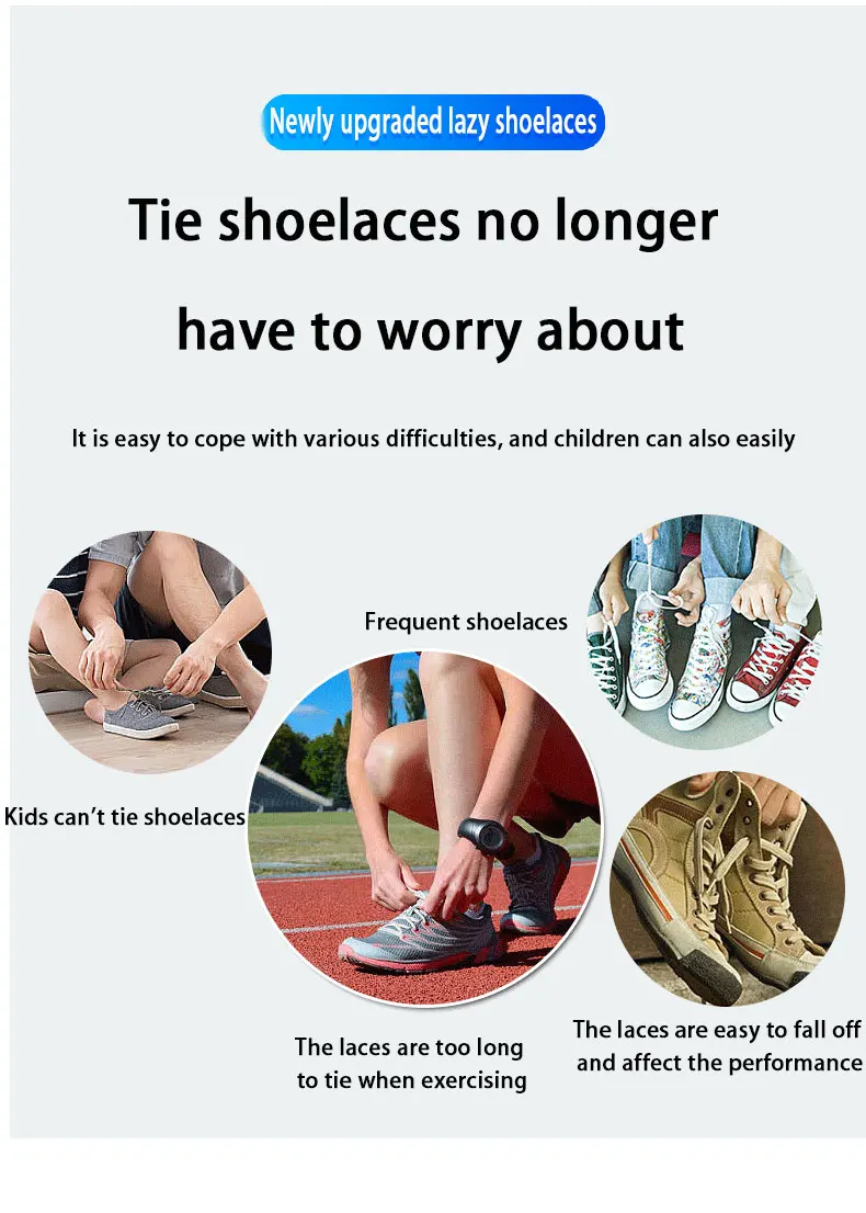 Shoelaces for Sneakers No Tie Elastic Shoe Laces One Size Fits All Adult and Kids Shoes Shoelace Tieless Flat Expand Shoestrings