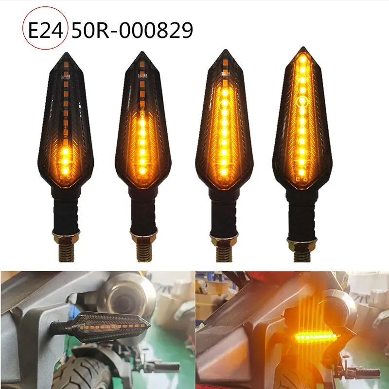 E24 Motorcycle Turn Signals Flowing Turn Signal Light 12LED Turn Signal Indicator Amber Light Blinker 12V M10 Approved E-Mark