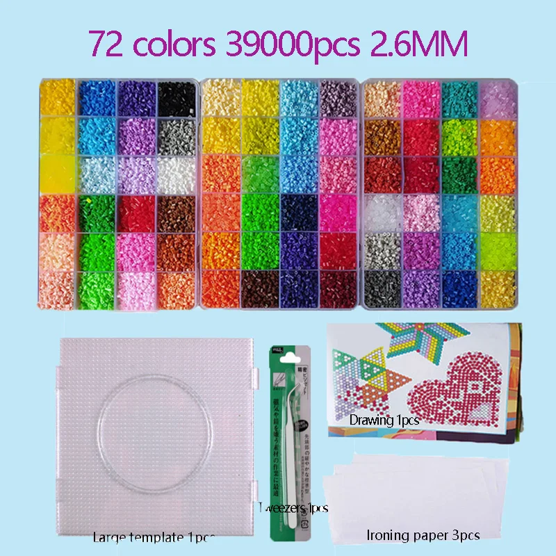 2.6mm Perler Hama Beads Set 3D Puzzle Iron Beads Toy Kids Creative Handmade Craft DIY Gift Fuse Beads Have Large Pegboard