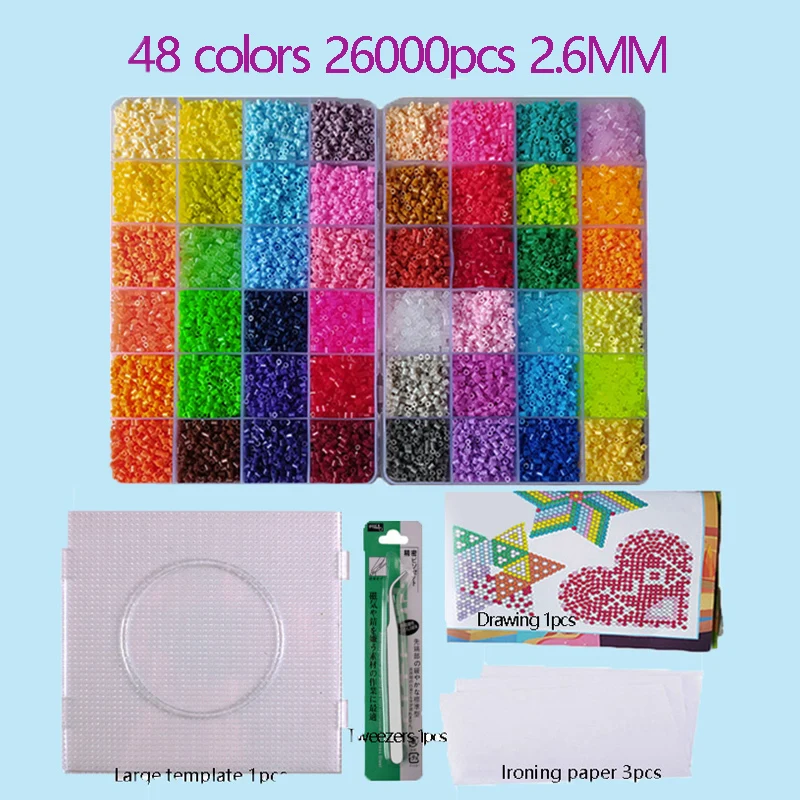 2.6mm Perler Hama Beads Set 3D Puzzle Iron Beads Toy Kids Creative Handmade Craft DIY Gift Fuse Beads Have Large Pegboard
