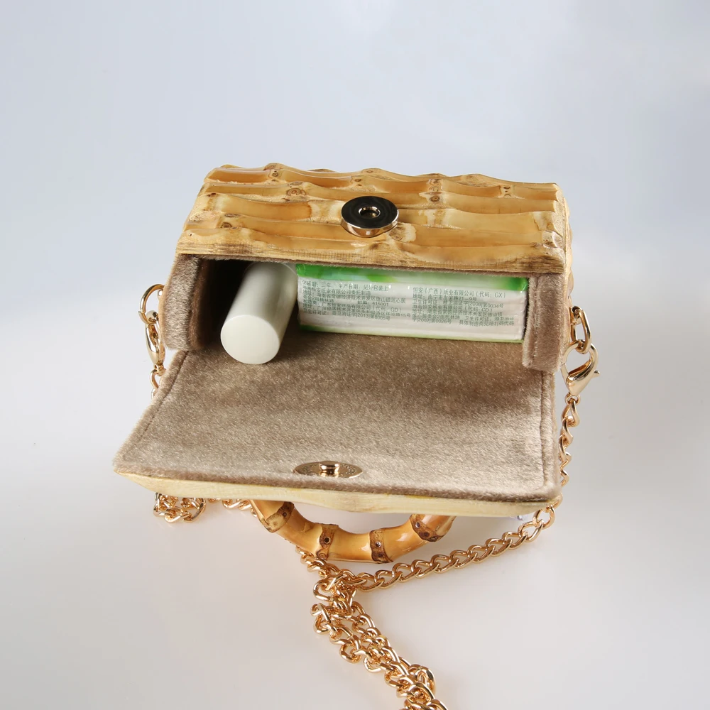 Long Chain Unique Handmade Natural Wood Rattan Straw Bamboo Root Handle Small Mini Cross Body Messenger Shoulder Bag Handbag