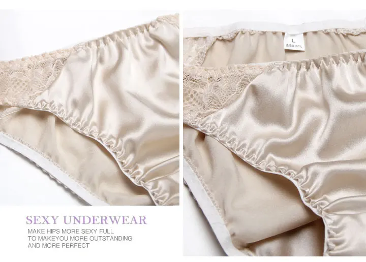 100% mulberry silk sexy silk lace underwear breathable low waist comfortable antibacterial briefs lingerie femme  panties