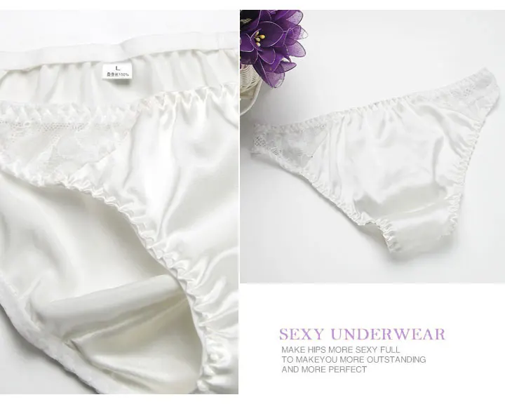 100% mulberry silk sexy silk lace underwear breathable low waist comfortable antibacterial briefs lingerie femme  panties