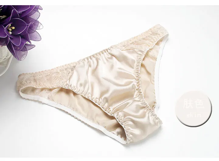 100% mulberry silk sexy silk lace underwear breathable low waist comfortable antibacterial briefs lingerie femme  panties