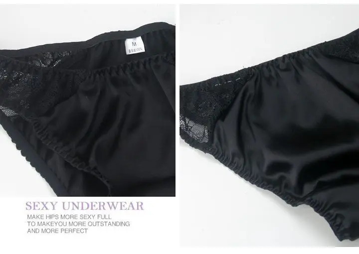 100% mulberry silk sexy silk lace underwear breathable low waist comfortable antibacterial briefs lingerie femme  panties