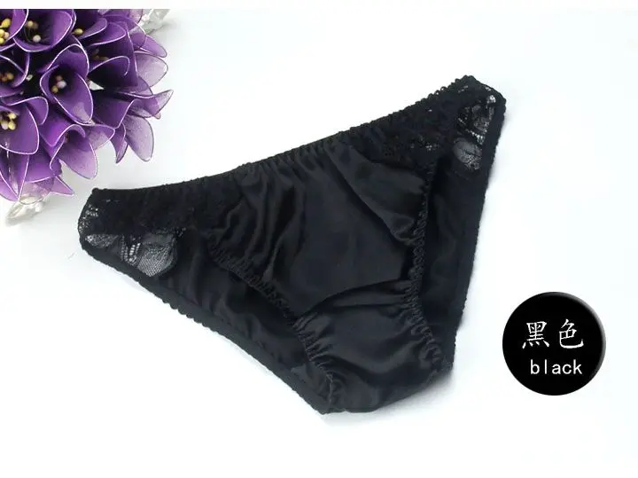 100% mulberry silk sexy silk lace underwear breathable low waist comfortable antibacterial briefs lingerie femme  panties
