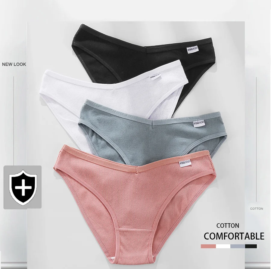 FINETOO M-4XL Cotton Panties Women's V Waist Underwear Plus Size Briefs Ladies Low-Rise Underpants Comfortable Panties Lingerie