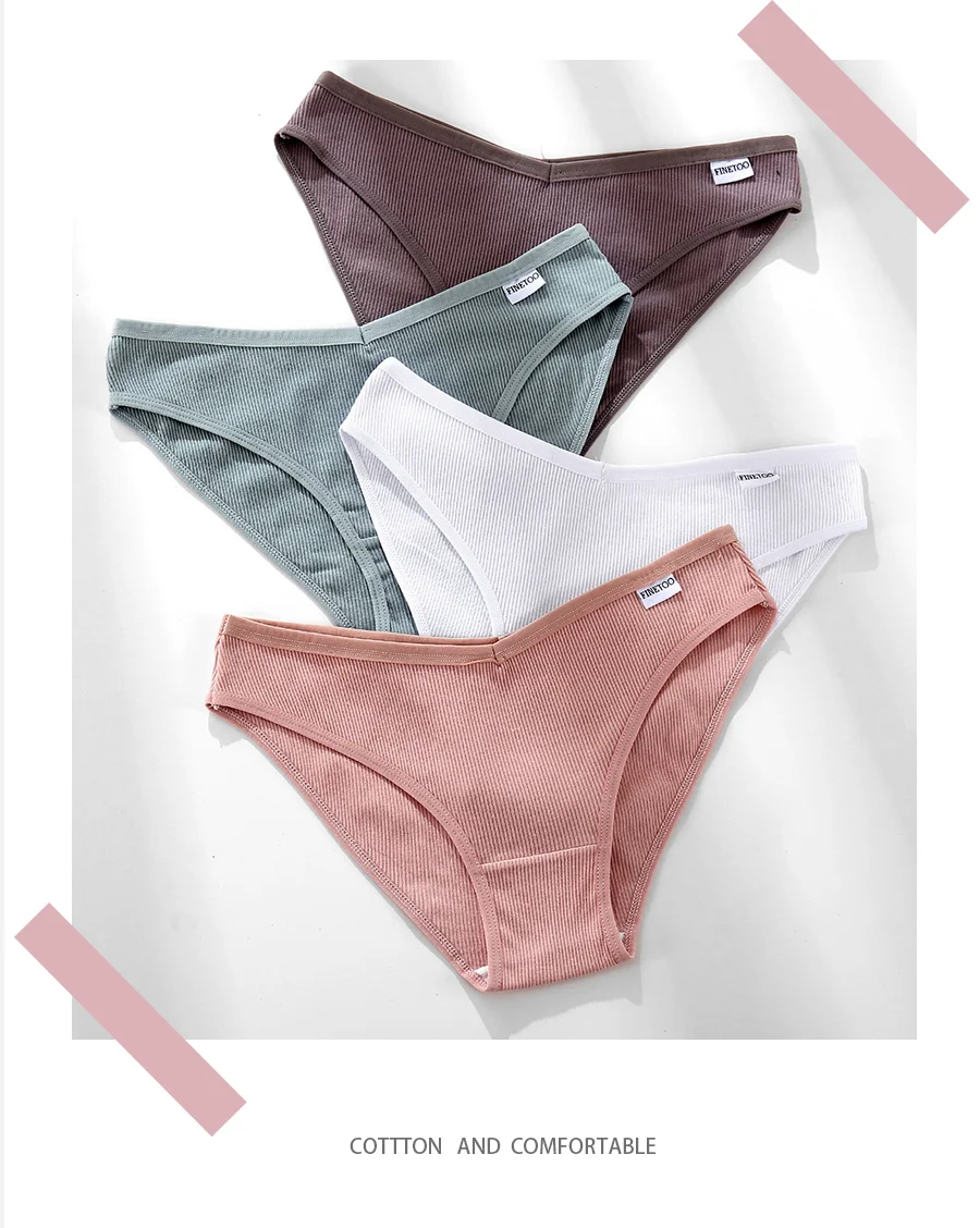 FINETOO M-4XL Cotton Panties Women's V Waist Underwear Plus Size Briefs Ladies Low-Rise Underpants Comfortable Panties Lingerie