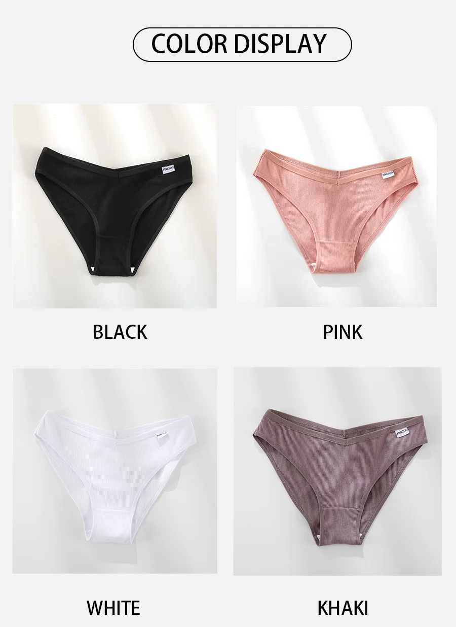 FINETOO M-4XL Cotton Panties Women's V Waist Underwear Plus Size Briefs Ladies Low-Rise Underpants Comfortable Panties Lingerie
