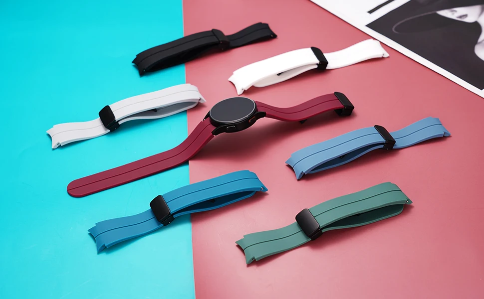 Original Silicone Strap for Samsung Galaxy Watch 5 Pro 45mm Watch 5 40mm 44mm Band Magnetic Buckle for Galaxy Watch 4/4 Classic