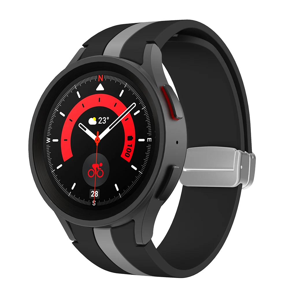 Original Silicone Strap for Samsung Galaxy Watch 5 Pro 45mm Watch 5 40mm 44mm Band Magnetic Buckle for Galaxy Watch 4/4 Classic