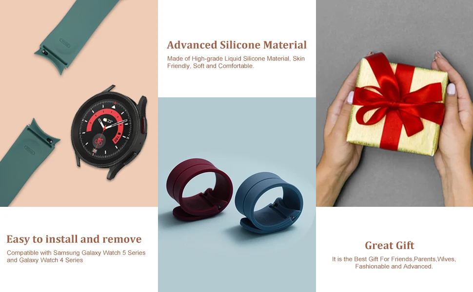 Original Silicone Strap for Samsung Galaxy Watch 5 Pro 45mm Watch 5 40mm 44mm Band Magnetic Buckle for Galaxy Watch 4/4 Classic