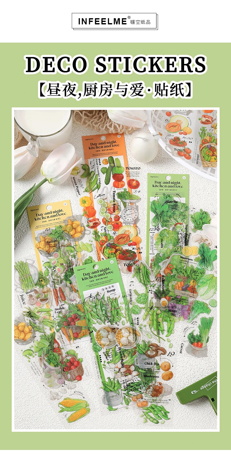 6 pcs/lot vegetable Stickers aesthetic Decorative Stick Labels journaling Album Scrapbooking Collage material