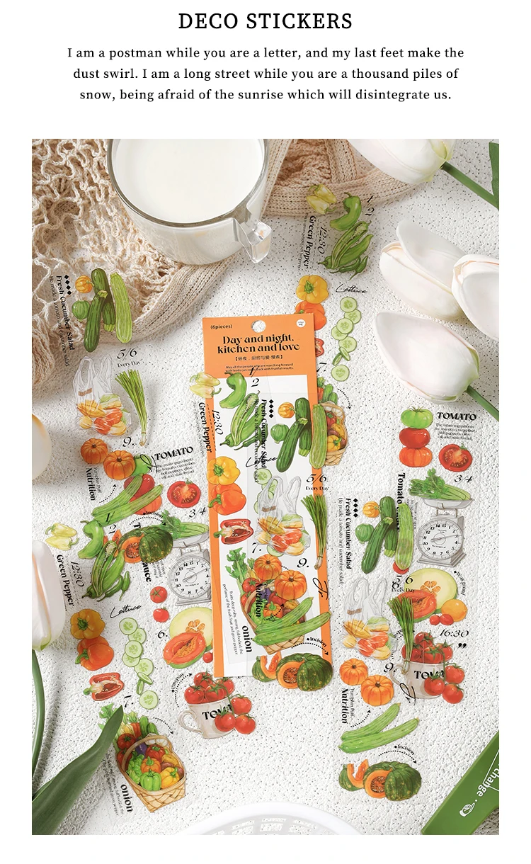 6 pcs/lot vegetable Stickers aesthetic Decorative Stick Labels journaling Album Scrapbooking Collage material