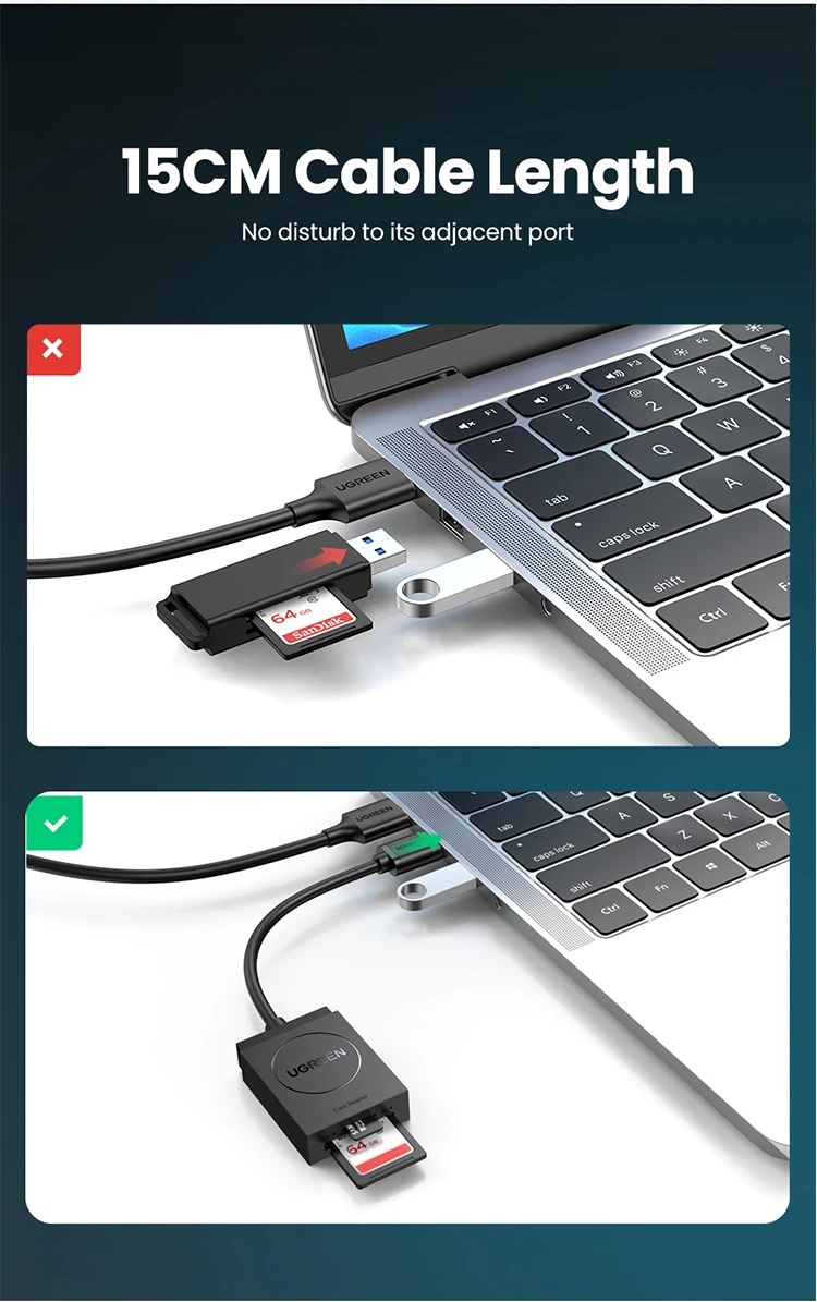 UGREEN Card Reader USB3.0 to SD Micro SD TF Card Adapter for Laptop PC USB to Multi Card adapter Cardreader Smart Card Reader