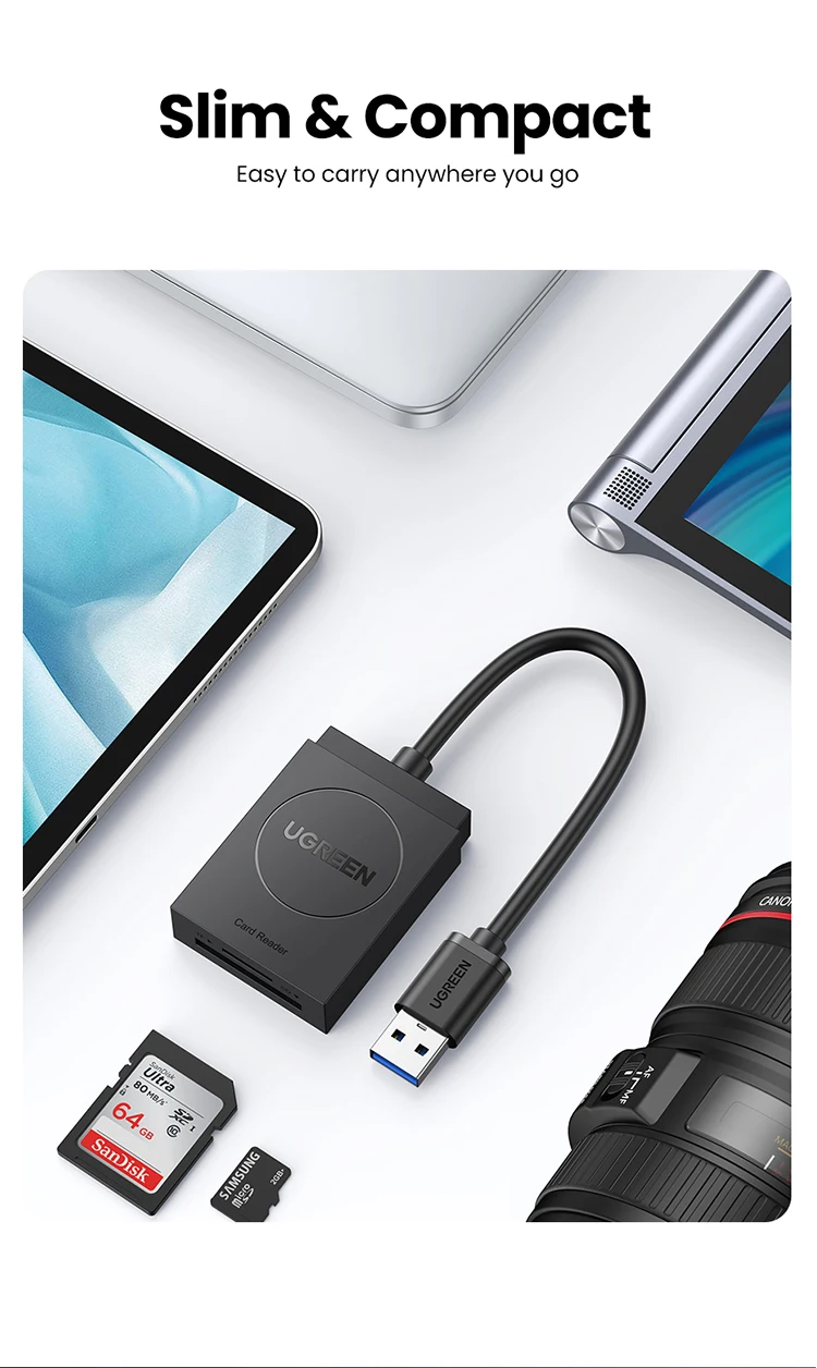 UGREEN Card Reader USB3.0 to SD Micro SD TF Card Adapter for Laptop PC USB to Multi Card adapter Cardreader Smart Card Reader