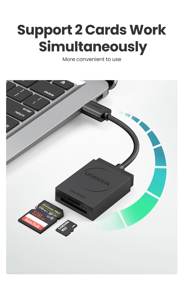 UGREEN Card Reader USB3.0 to SD Micro SD TF Card Adapter for Laptop PC USB to Multi Card adapter Cardreader Smart Card Reader