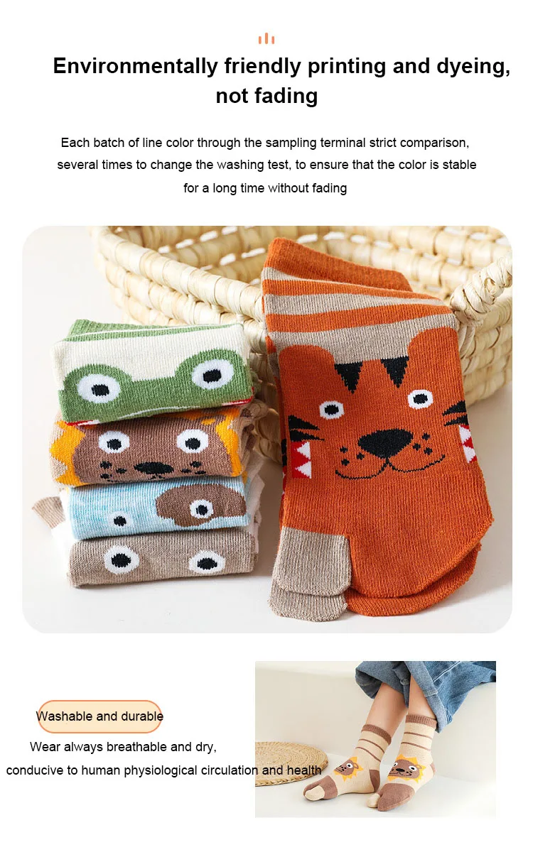 5 Pairs New Style Children Two Toed Tabi Socks for Kids Baby Boys Girls Student Cartoon Animal Cotton Soft Split Thumb Toe Socks