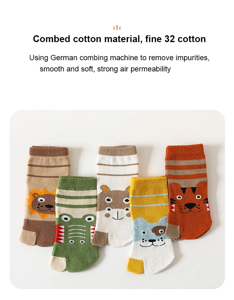 5 Pairs New Style Children Two Toed Tabi Socks for Kids Baby Boys Girls Student Cartoon Animal Cotton Soft Split Thumb Toe Socks
