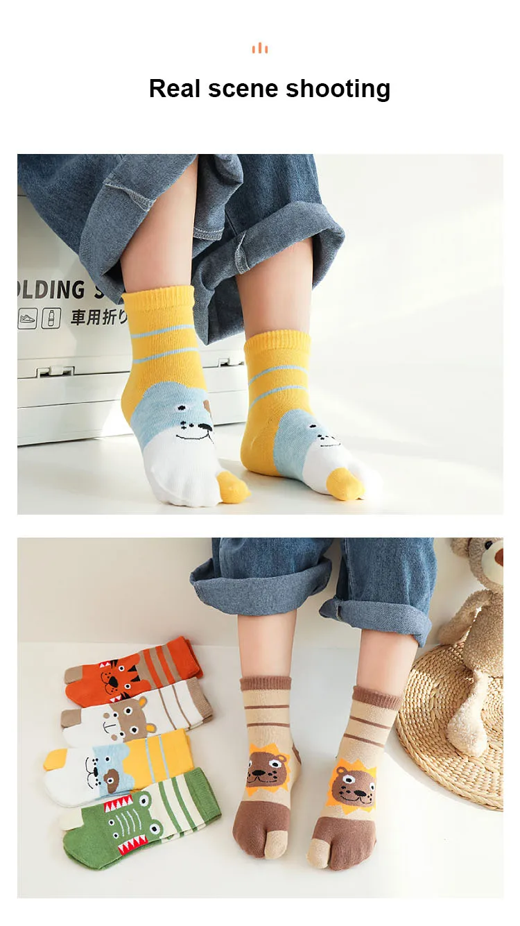 5 Pairs New Style Children Two Toed Tabi Socks for Kids Baby Boys Girls Student Cartoon Animal Cotton Soft Split Thumb Toe Socks