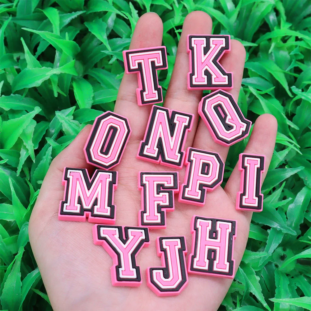1-26Pcs PVC Pink English Letter Alphabet Sandals Shoe Charms Accessories Kids Designer Decoration DIY Backpack