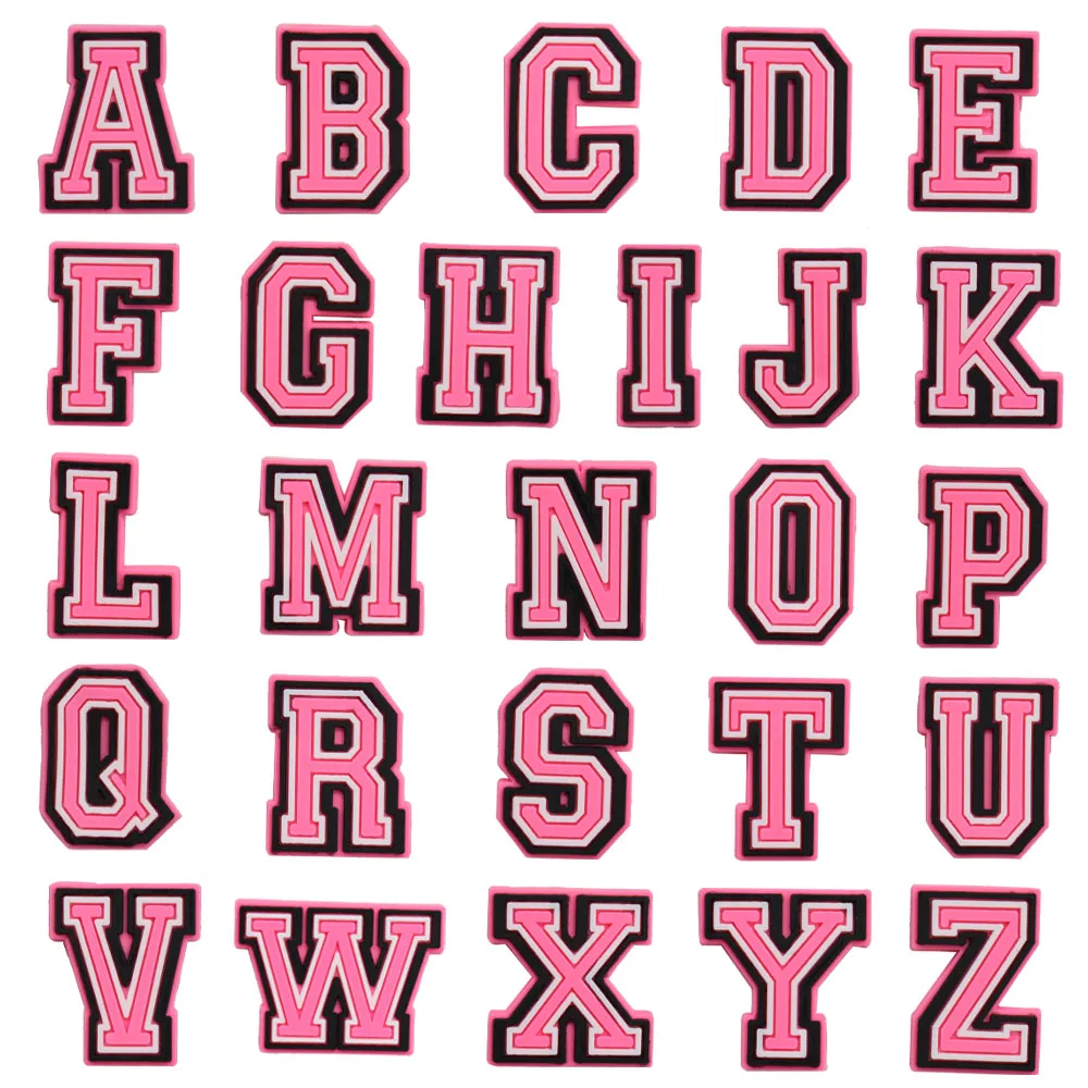 1-26Pcs PVC Pink English Letter Alphabet Sandals Shoe Charms Accessories Kids Designer Decoration DIY Backpack