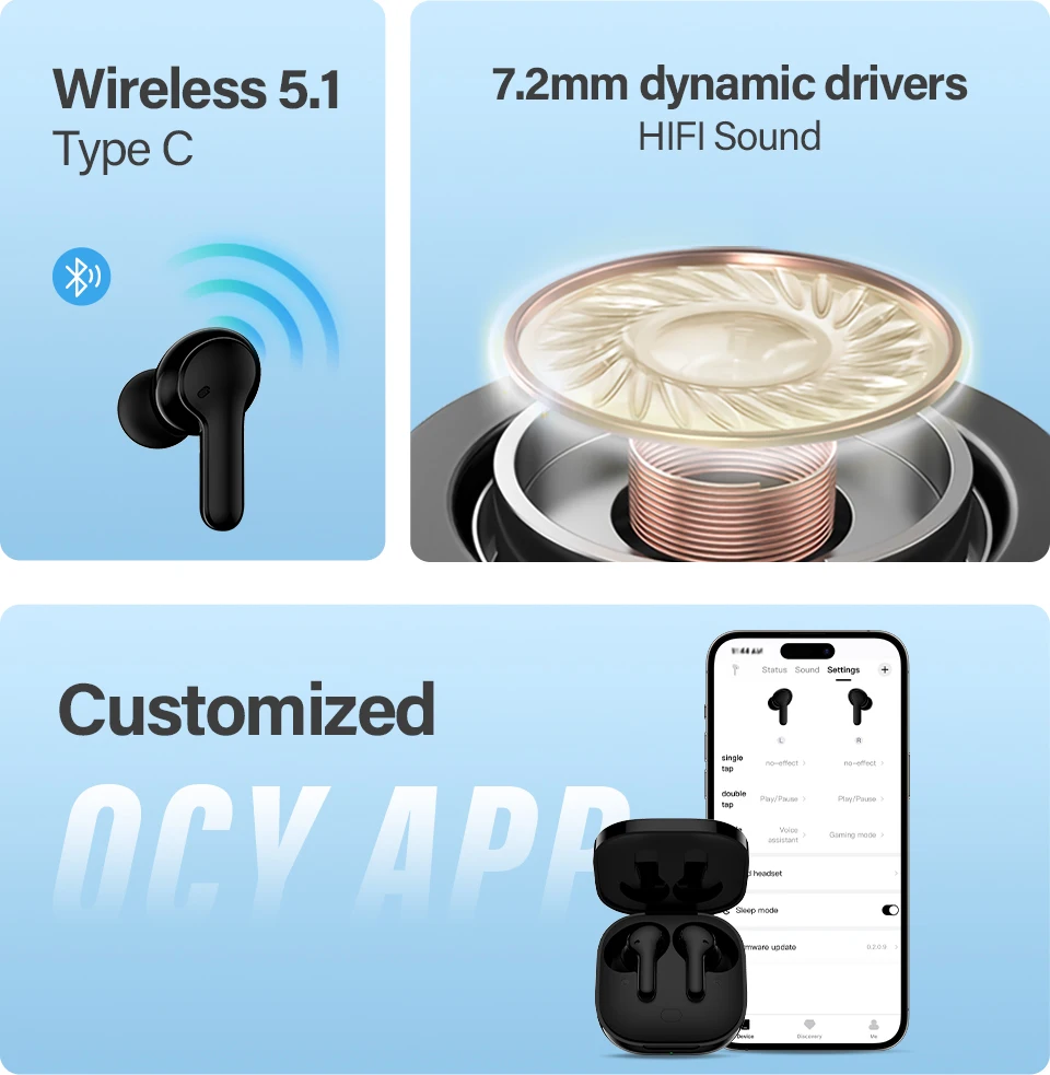 QCY T13 Wireless Smart Headphone BT5.1 TWS Earphone 4 Mic ENC HD Call Headset Touch Control Earbuds Long Standby 40H