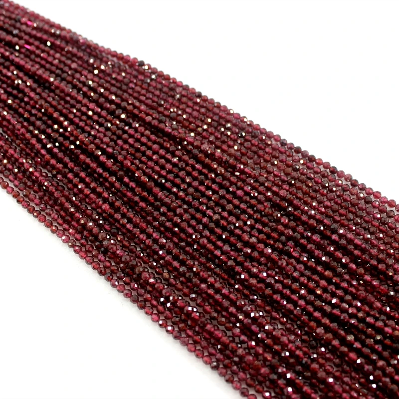 Natural Faceted Red Garnet Tiny Seed Small Loose Round Beads 2/3/4MM For Jewelry Making DIY Bracelets Necklace Accessories