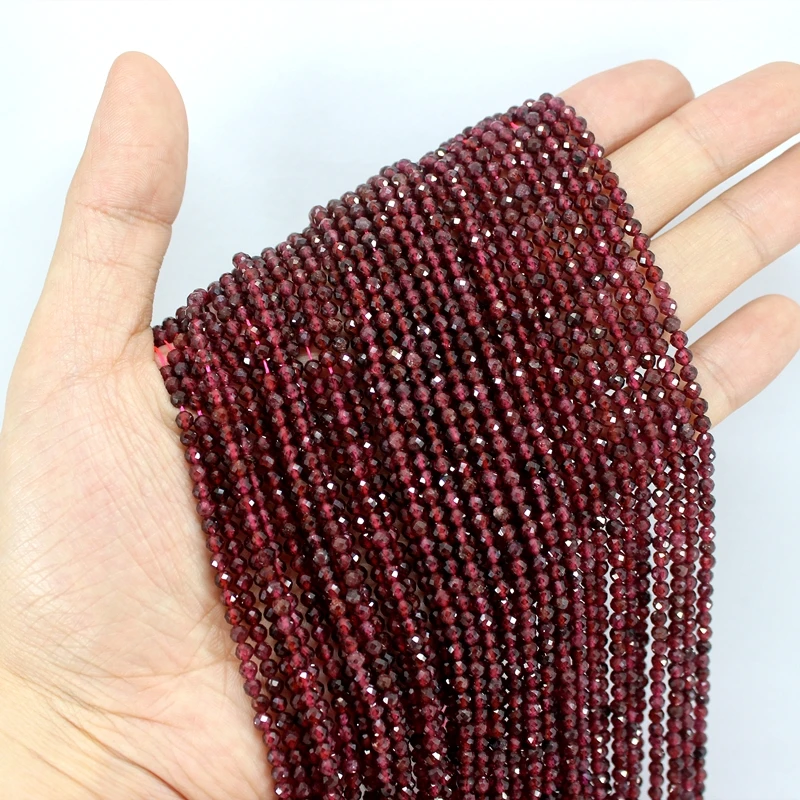 Natural Faceted Red Garnet Tiny Seed Small Loose Round Beads 2/3/4MM For Jewelry Making DIY Bracelets Necklace Accessories