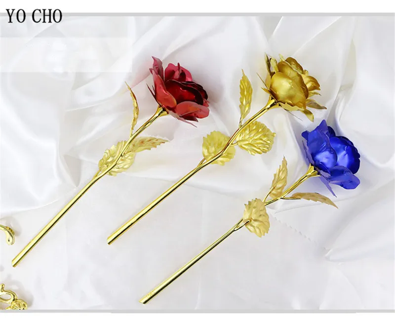 Galaxy Rose Eternal 24K Gold Flower Foil Plastic Artificial Roses Valentines Day Gift Beauty Golden Flowers for Wedding Decor