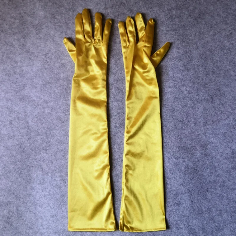 Women Long Solid Satin Soft Multicolor Ceremonial Gloves Drive Ride Dance Performance Sunscreen Cosplay Elasticity