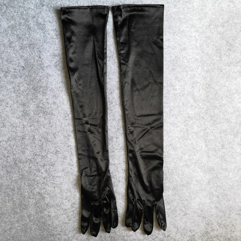 Women Long Solid Satin Soft Multicolor Ceremonial Gloves Drive Ride Dance Performance Sunscreen Cosplay Elasticity