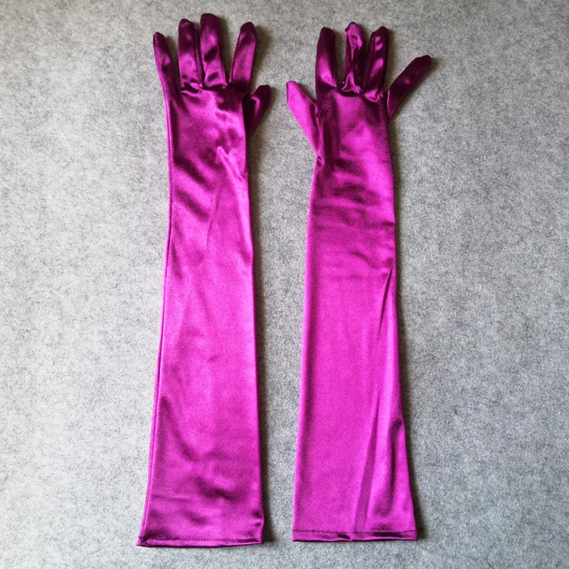 Women Long Solid Satin Soft Multicolor Ceremonial Gloves Drive Ride Dance Performance Sunscreen Cosplay Elasticity