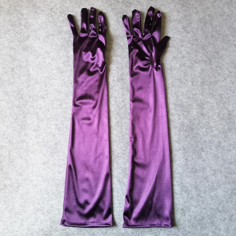 Women Long Solid Satin Soft Multicolor Ceremonial Gloves Drive Ride Dance Performance Sunscreen Cosplay Elasticity