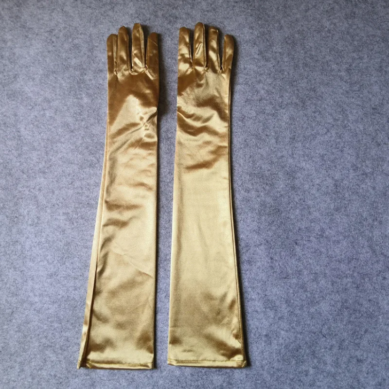 Women Long Solid Satin Soft Multicolor Ceremonial Gloves Drive Ride Dance Performance Sunscreen Cosplay Elasticity